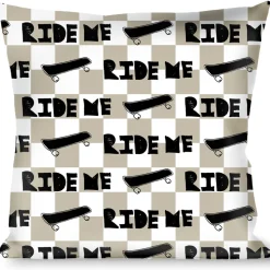 Buckle-Down Throw Pillow - RIDE ME Skateboard w/Mini Checker White/Gray/Black
