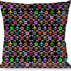 Buckle-Down Throw Pillow - Skull & Fleur-de-Lis Black/Multi Color