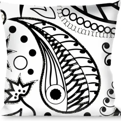 Buckle-Down Throw Pillow - Floral Paisley3 White/Black