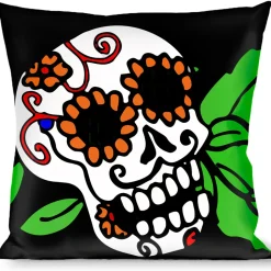Buckle-Down Throw Pillow - Sugar Skull w/Roses & Heart