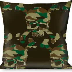 Buckle-Down Throw Pillow - Top Skulls Black/Camo Olive