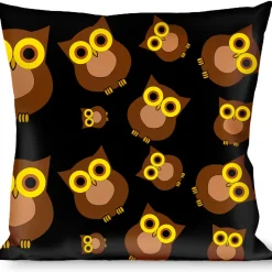Buckle-Down Throw Pillow - Owls Scattered Black/Brown/Yellow