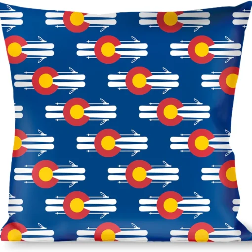 Buckle-Down Throw Pillow - Colorado Logo/Skis Blue/White/Red/Yellow