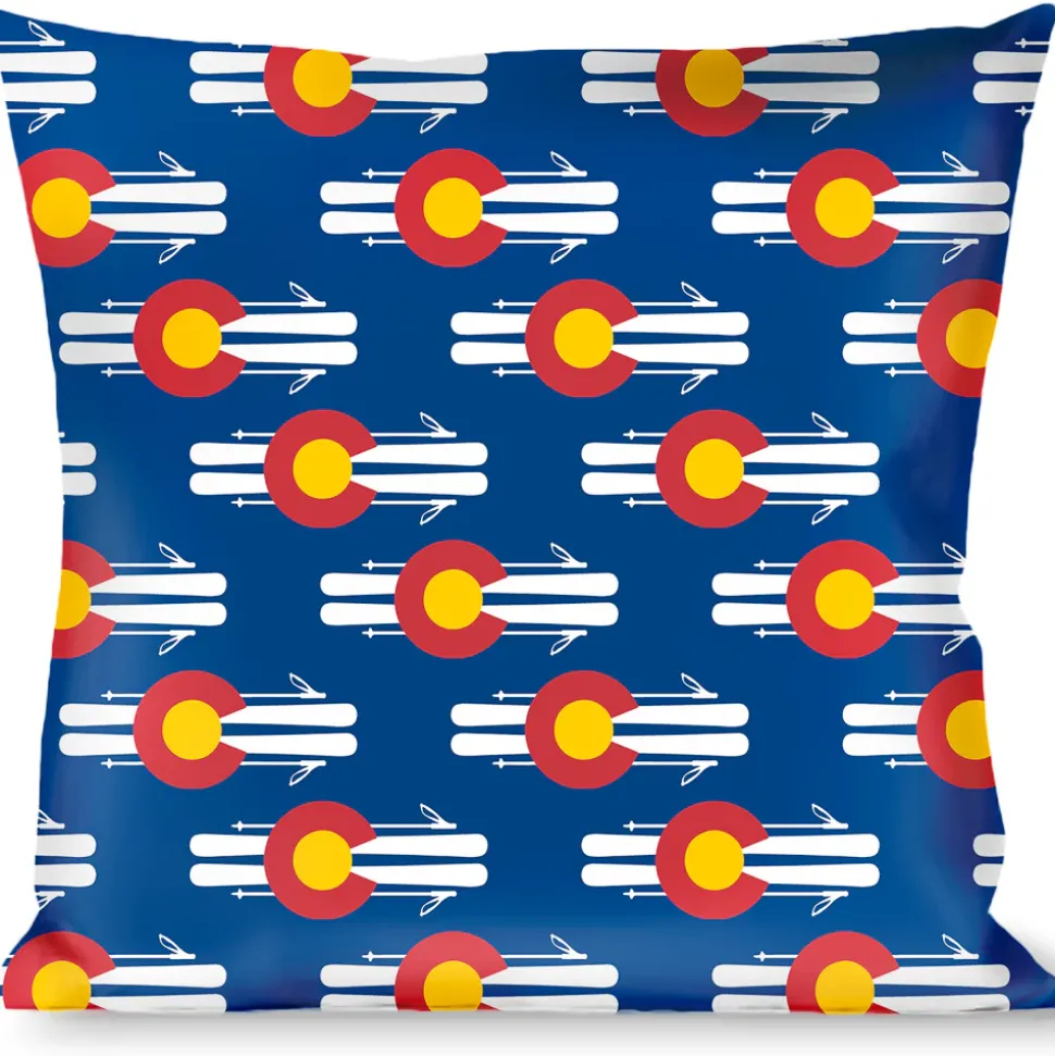 Buckle-Down Throw Pillow - Colorado Logo/Skis Blue/White/Red/Yellow