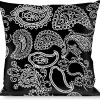 Buckle-Down Throw Pillow - Paisley2 Black/White