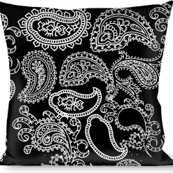 Buckle-Down Throw Pillow - Paisley2 Black/White
