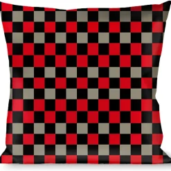 Buckle-Down Throw Pillow - Mini Checker Black/Gray/3 Red