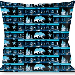 Buckle-Down Throw Pillow - CALIFORNIA REPUBLIC/Bear/Stars Silhouette Black/Scenic Mountains