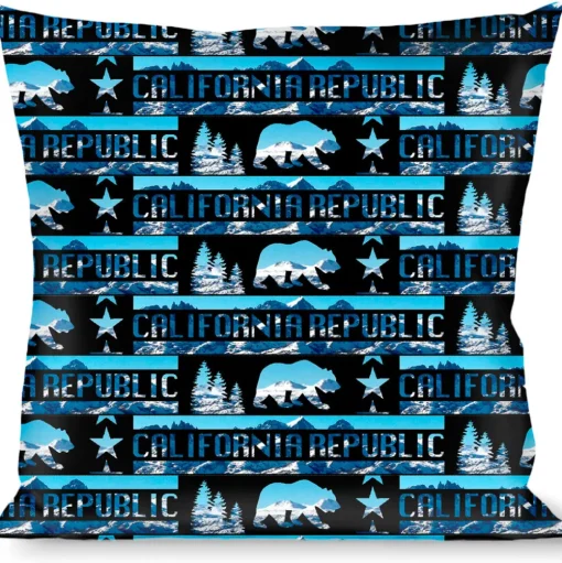 Buckle-Down Throw Pillow - CALIFORNIA REPUBLIC/Bear/Stars Silhouette Black/Scenic Mountains