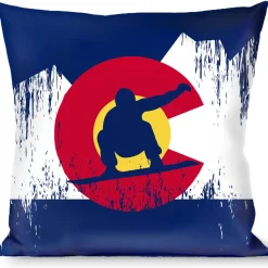 Buckle-Down Throw Pillow - Colorado Snowboarder/Snowy Mountains Weathered