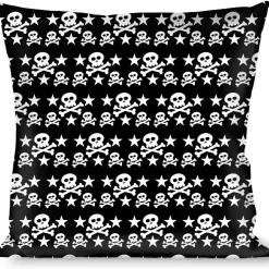 Buckle-Down Throw Pillow - Skulls & Stars Black/White