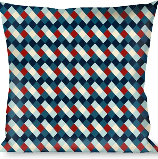 Buckle-Down Throw Pillow - Diamond Plaid Blues/Khaki/Red