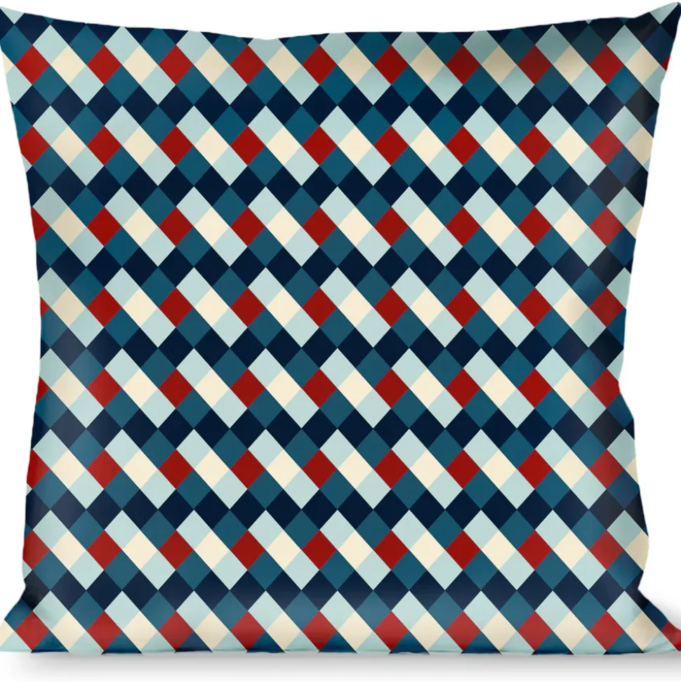 Buckle-Down Throw Pillow - Diamond Plaid Blues/Khaki/Red