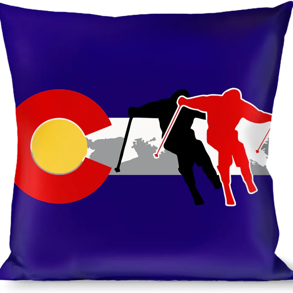Buckle-Down Throw Pillow - Colorado Skier1 Red/Mountains