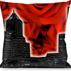 Buckle-Down Throw Pillow - Portland Vivid Skyline Red Roses/Black