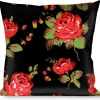 Buckle-Down Throw Pillow - Red Roses Scattered Black