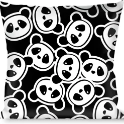 Buckle-Down Throw Pillow - Scattered Panda Bear Cartoon2 Black/White