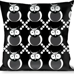 Buckle-Down Throw Pillow - Owls Monogram Black/White