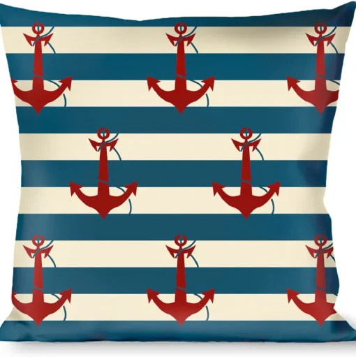 Buckle-Down Throw Pillow - Anchors w/Stripes White/Blue/Red