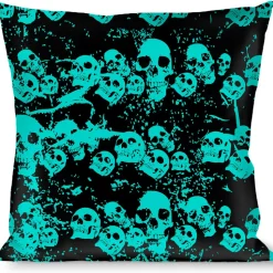 Buckle-Down Throw Pillow - Skulls Stacked Weathered Black/Teal