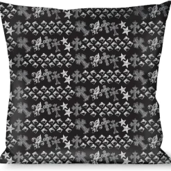Buckle-Down Throw Pillow - Elegant Crosses/Stars/Studs Black/Grays