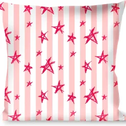 Buckle-Down Throw Pillow - Sketch Stars w/Stripes Pink/White/Fuchsia