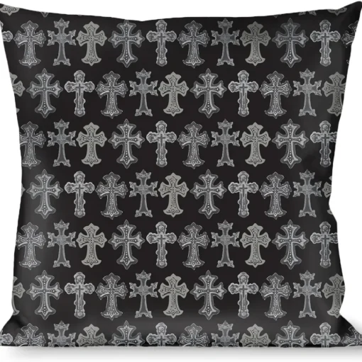 Buckle-Down Throw Pillow - Elegant Crosses Black/Grays