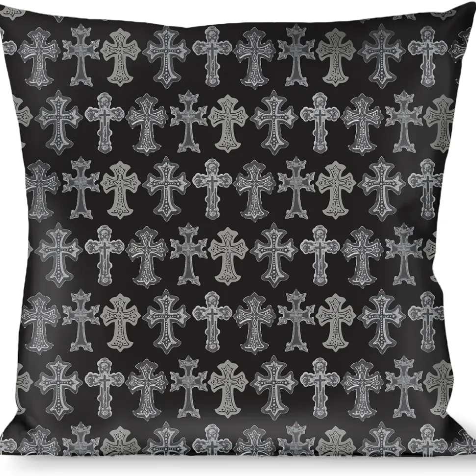 Buckle-Down Throw Pillow - Elegant Crosses Black/Grays