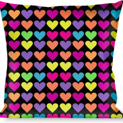 Buckle-Down Throw Pillow - Mini Hearts Black/Multi Neon