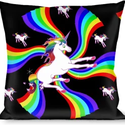 Buckle-Down Throw Pillow - Unicorns/Rainbow Swirl Black