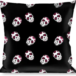 Buckle-Down Throw Pillow - Staggered Sugar Skulls Black/White/Pink