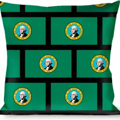 Buckle-Down Throw Pillow - Washington Flags/Black
