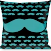 Buckle-Down Throw Pillow - Mustaches Mini/Single Repeat Black/Turquoise