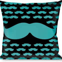 Buckle-Down Throw Pillow - Mustaches Mini/Single Repeat Black/Turquoise