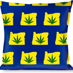 Buckle-Down Throw Pillow - Oregon State Silhouette/Marijuana Leaf Blue/Yellow/Green