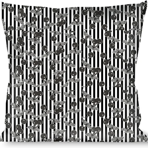 Buckle-Down Throw Pillow - Cherries Scattered/Vertical Stripe White/Black/Grays