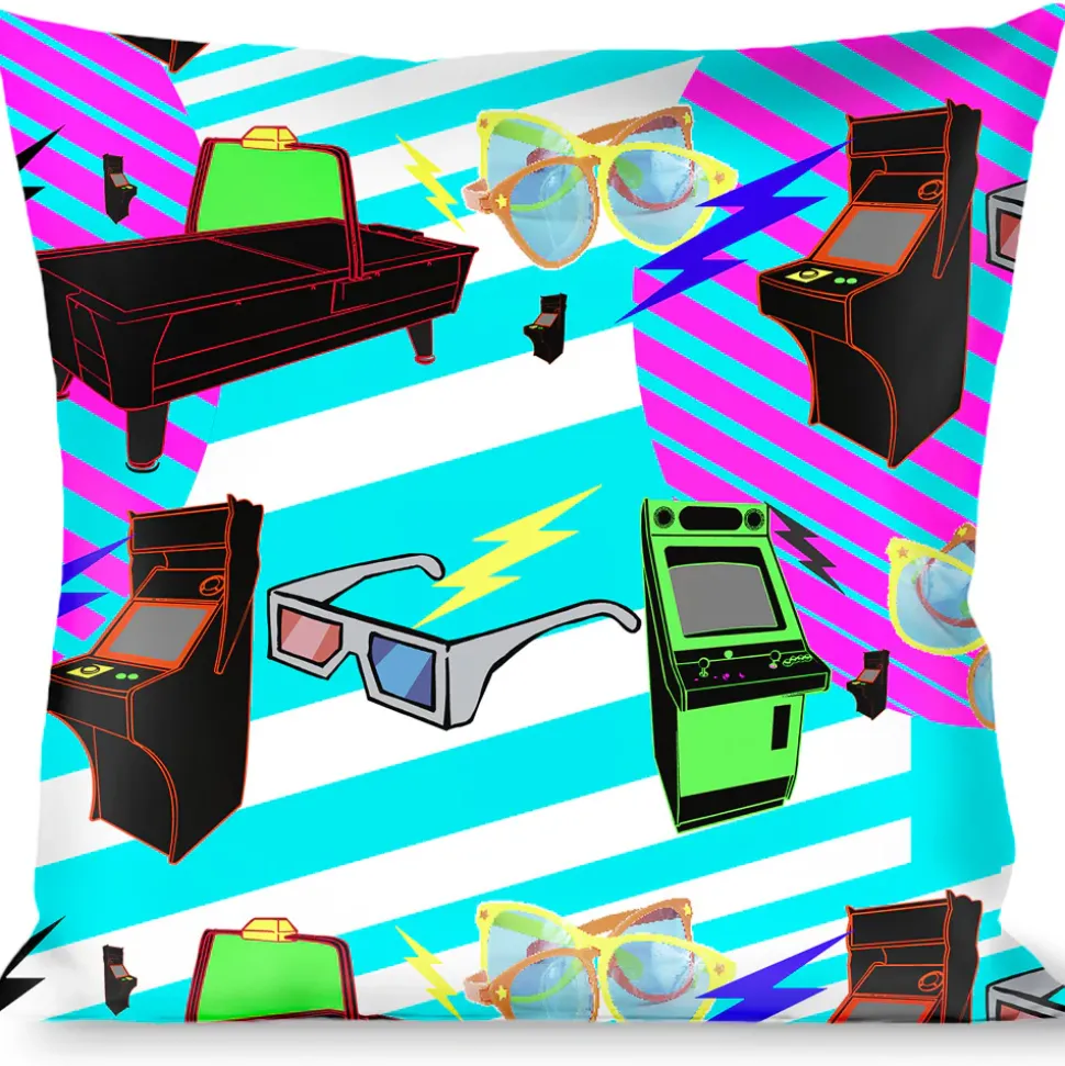 Buckle-Down Throw Pillow - Eighties Arcade Multi Neon Stripes