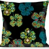 Buckle-Down Throw Pillow - Pixilated Hibiscus Flowers Black/Multi Color