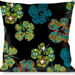 Buckle-Down Throw Pillow - Pixilated Hibiscus Flowers Black/Multi Color