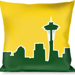 Buckle-Down Throw Pillow - Seattle Skyline Yellow/Emerald Green