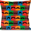 Buckle-Down Throw Pillow - Mustaches Multi Color Blocks/Black