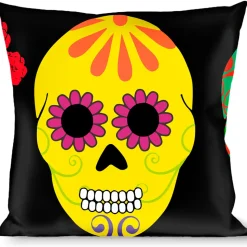 Buckle-Down Throw Pillow - Painted Sugar Skulls Black/Multi Color