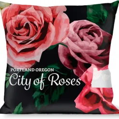 Buckle-Down Throw Pillow - Oregon Silhouette/PORTLAND OREGON-CITY OF ROSES Roses/White