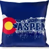 Buckle-Down Throw Pillow - Colorado ASPEN Flag/Snowy Mountains Weathered2 Blue/White/Red/Yellows