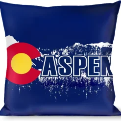 Buckle-Down Throw Pillow - Colorado ASPEN Flag/Snowy Mountains Weathered2 Blue/White/Red/Yellows