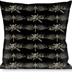 Buckle-Down Throw Pillow - Skull & Dagger w/Filigree Black/Gray