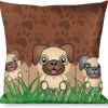 Buckle-Down Throw Pillow - Pug Puppies/Paw Prints Browns/Greens