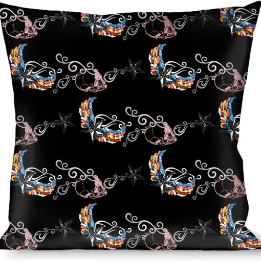 Buckle-Down Throw Pillow - Die Hard Skulls & Stars2 Black/Multi Color