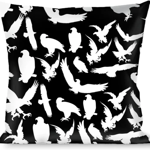 Buckle-Down Throw Pillow - Eagle Silhouettes Scattered Black/White