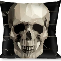 Buckle-Down Throw Pillow - Geometric 3-D Skull Face/Chevron Black/Grays/White